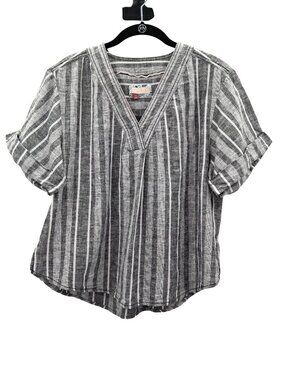 Anthropologie Pilcro Striped Linen Blend Henley Short Sleeve Top Small